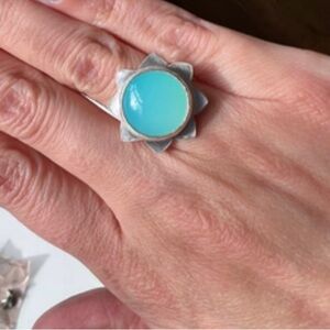Aqua Chalcedony with Sterling Silver size 6.5. Brand new in box